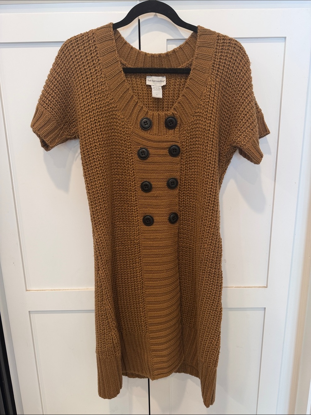Soft Surroundings Camel Knit Midi Dress with Double-Breasted Buttons